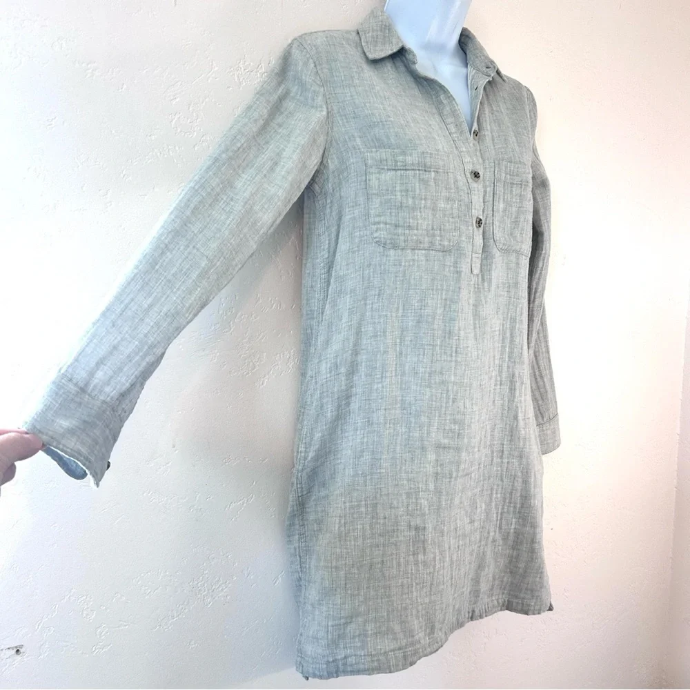 MARINE LAYER Quinn Popover Henley Shirt Dress Size S Heather Gray